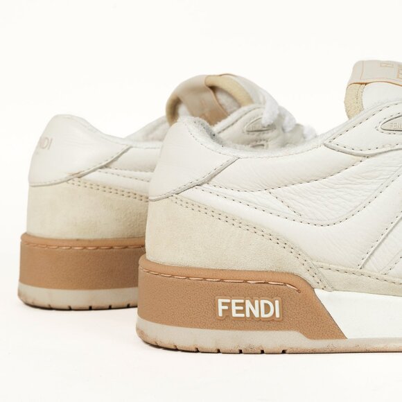 Fendi Match FF Logo Low-Top Sneaker in White Suede and Leather - Picture 10 of 13